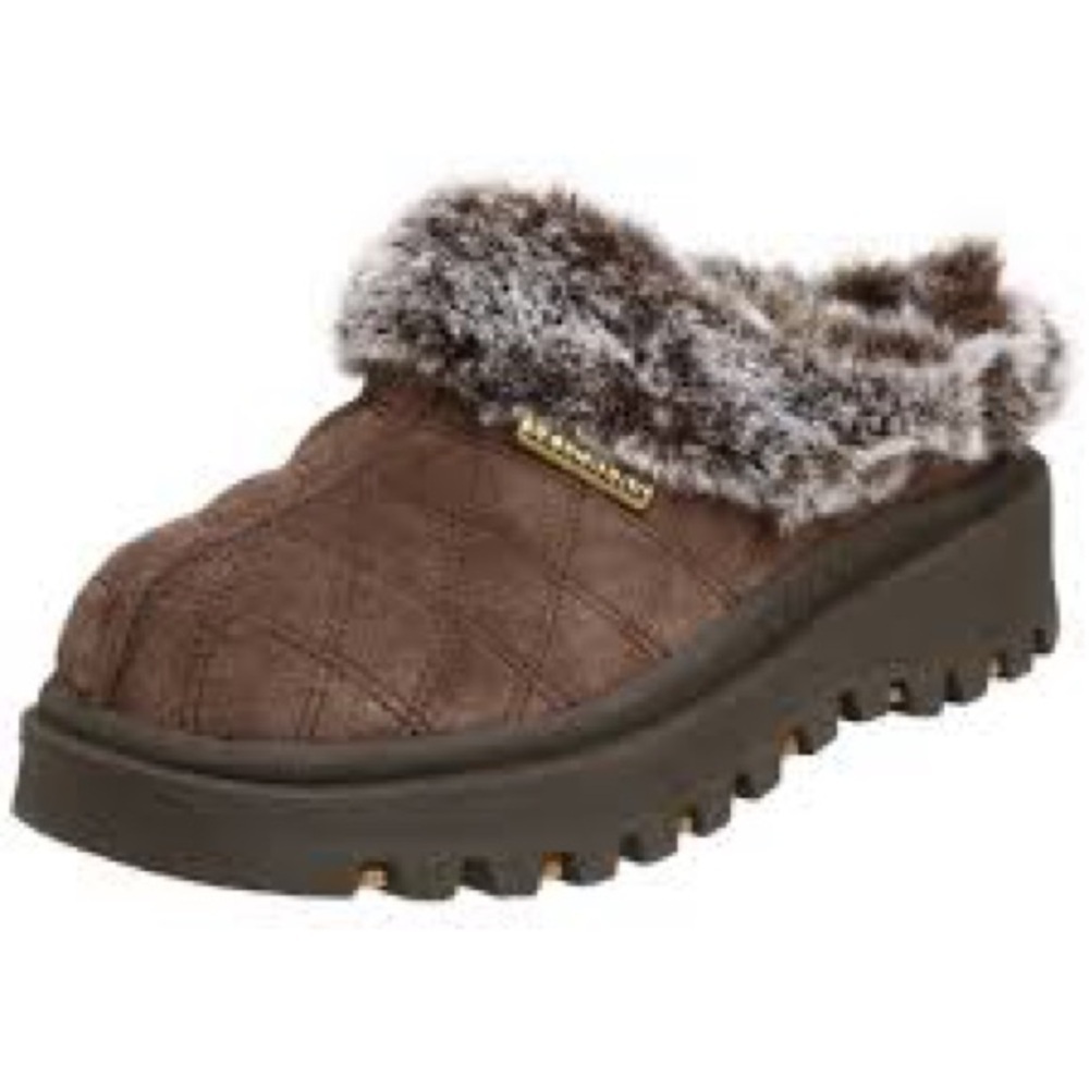 Skechers Y2K platform mules slip on shoes faux fur lined size 6.5